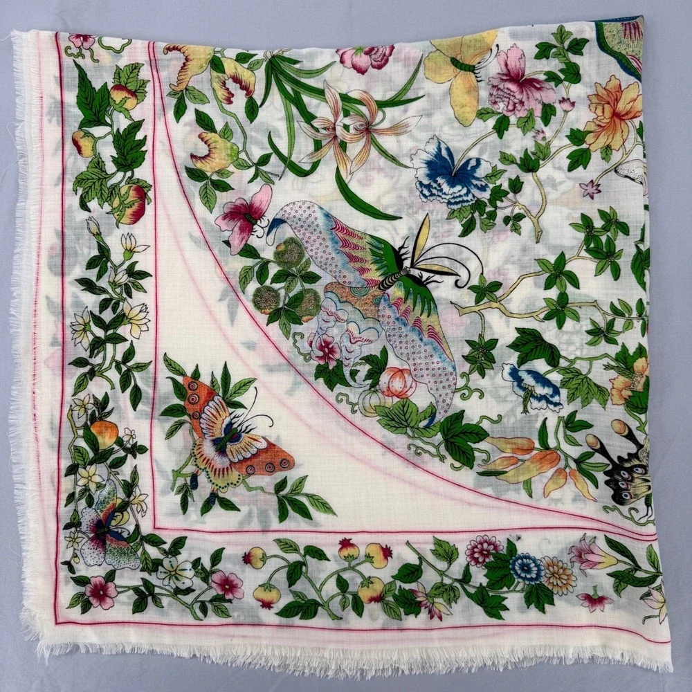 Vintage Metropolitan Museum of Art Scarf Botanical White Pink 51